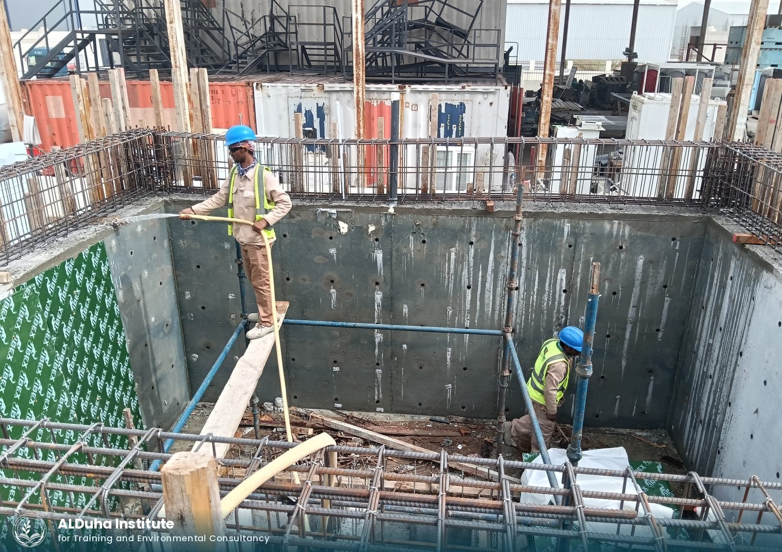 Lined excavation with waterproofing membrane before the base slab